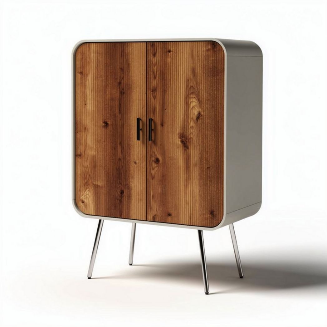Wooden cabinet with metal legs for living room storage 80 x 40 x 100cm