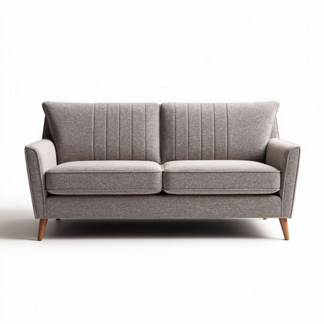 Modern two-seater sofa upholstered in gray fabric with rubber wood legs 180 x 90 x 85cm