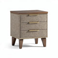 Fabric upholstered nightstand with three drawers and wooden legs 40 x 50 x 60cm