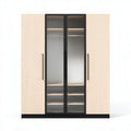 Glass door storage cabinet with wood finish and adjustable shelves 200 x 40 x 210cm