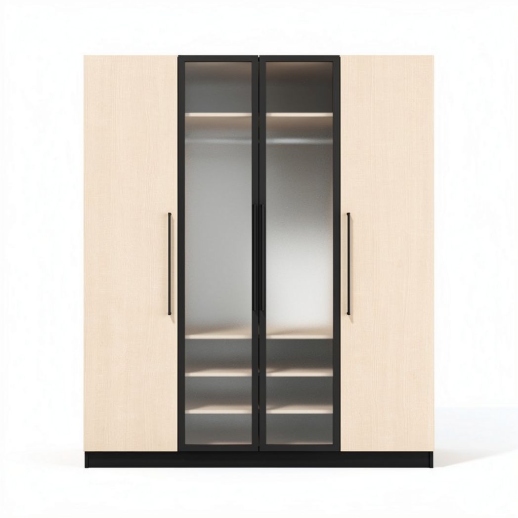 Glass door storage cabinet with wood finish and adjustable shelves 200 x 40 x 210cm