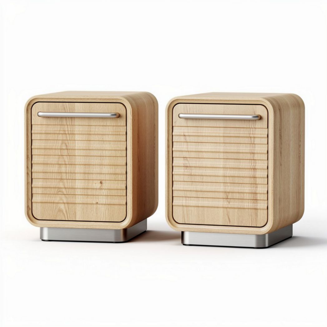 Wooden nightstand with sliding door and metal base 40 x 40 x 50cm