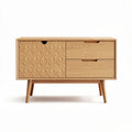 Wooden sideboard with geometric design and storage drawers 90 x 40 x 70cm