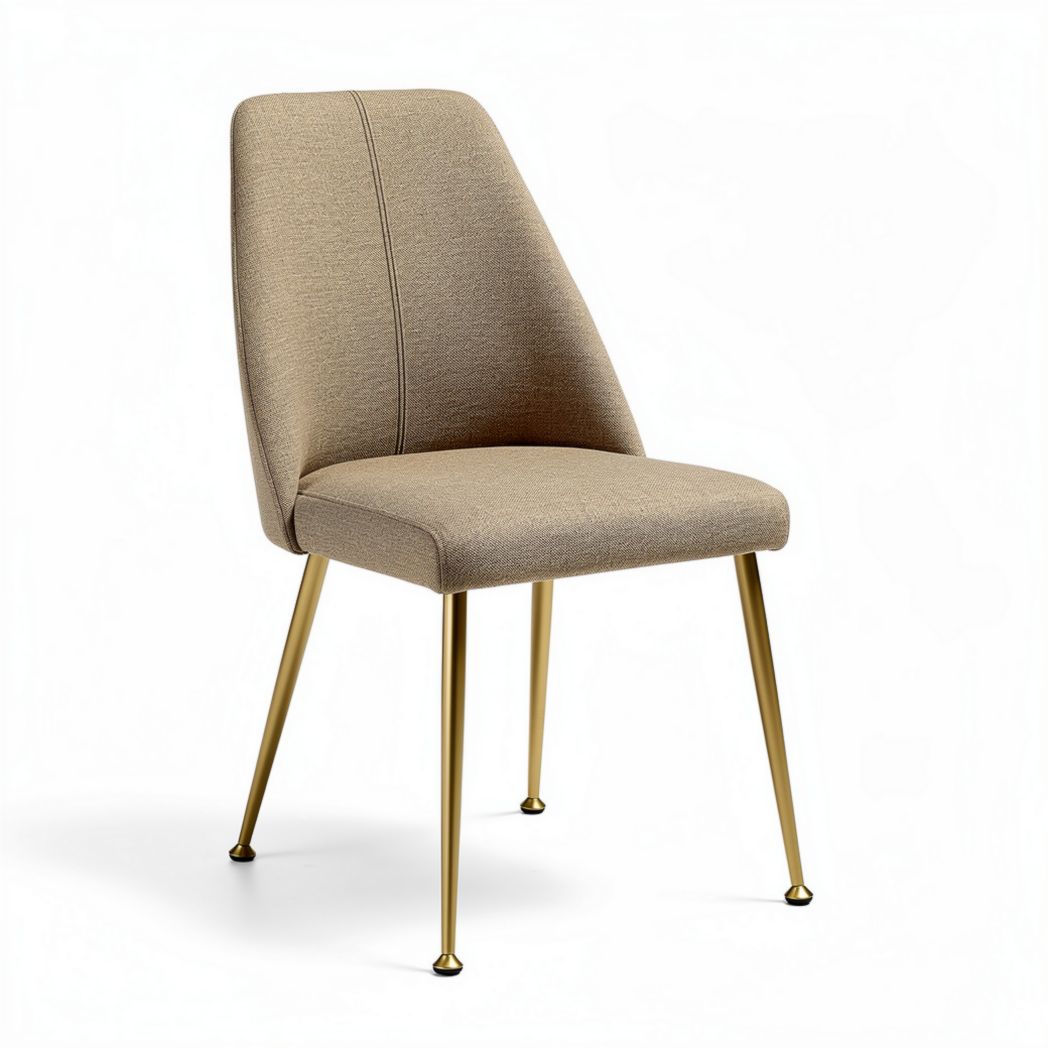 Upholstered dining chair with gold metal legs in beige fabric 45 x 50 x 90cm