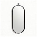 Oval wall mirror with black metal frame and hanging loop 40 x 20 x 3cm