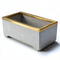 Concrete planter box with gold trim 30 x 15 x 10cm for indoor outdoor use