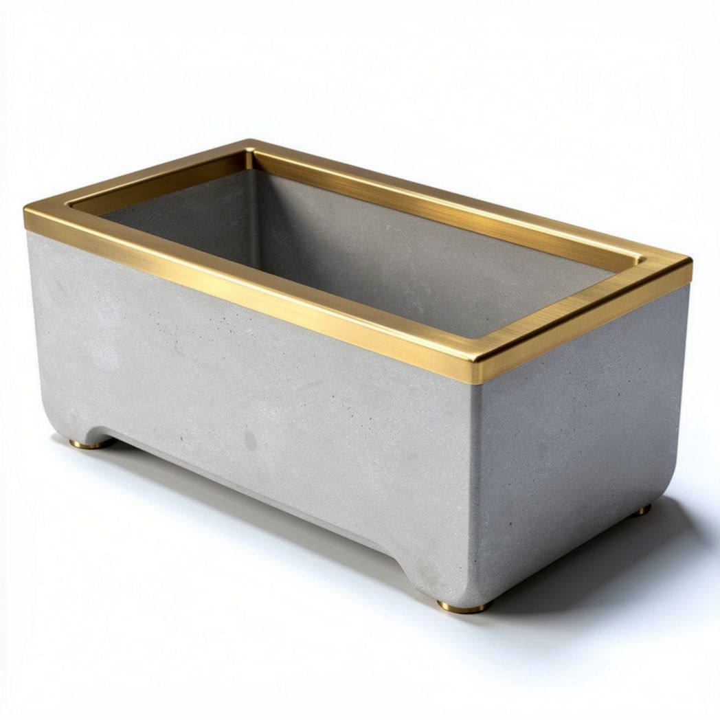 Concrete planter box with gold trim 30 x 15 x 10cm for indoor outdoor use