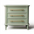Green wooden nightstand with three drawers and gold handles 60 x 40 x 80cm