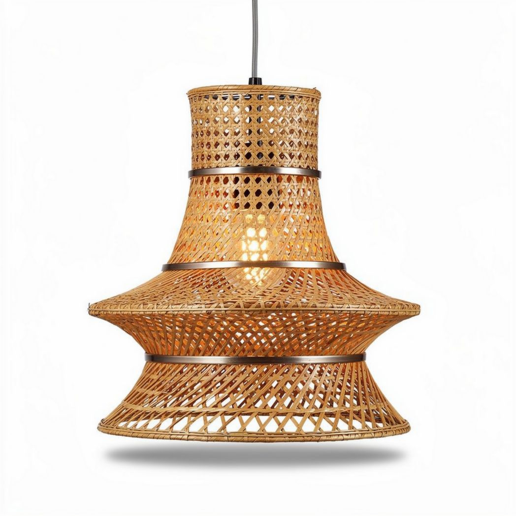 Rattan woven pendant light fixture for indoor use 30 x 30 x 40cm