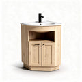Corner bathroom vanity 60 x 40 x 80cm in natural wood finish with white sink