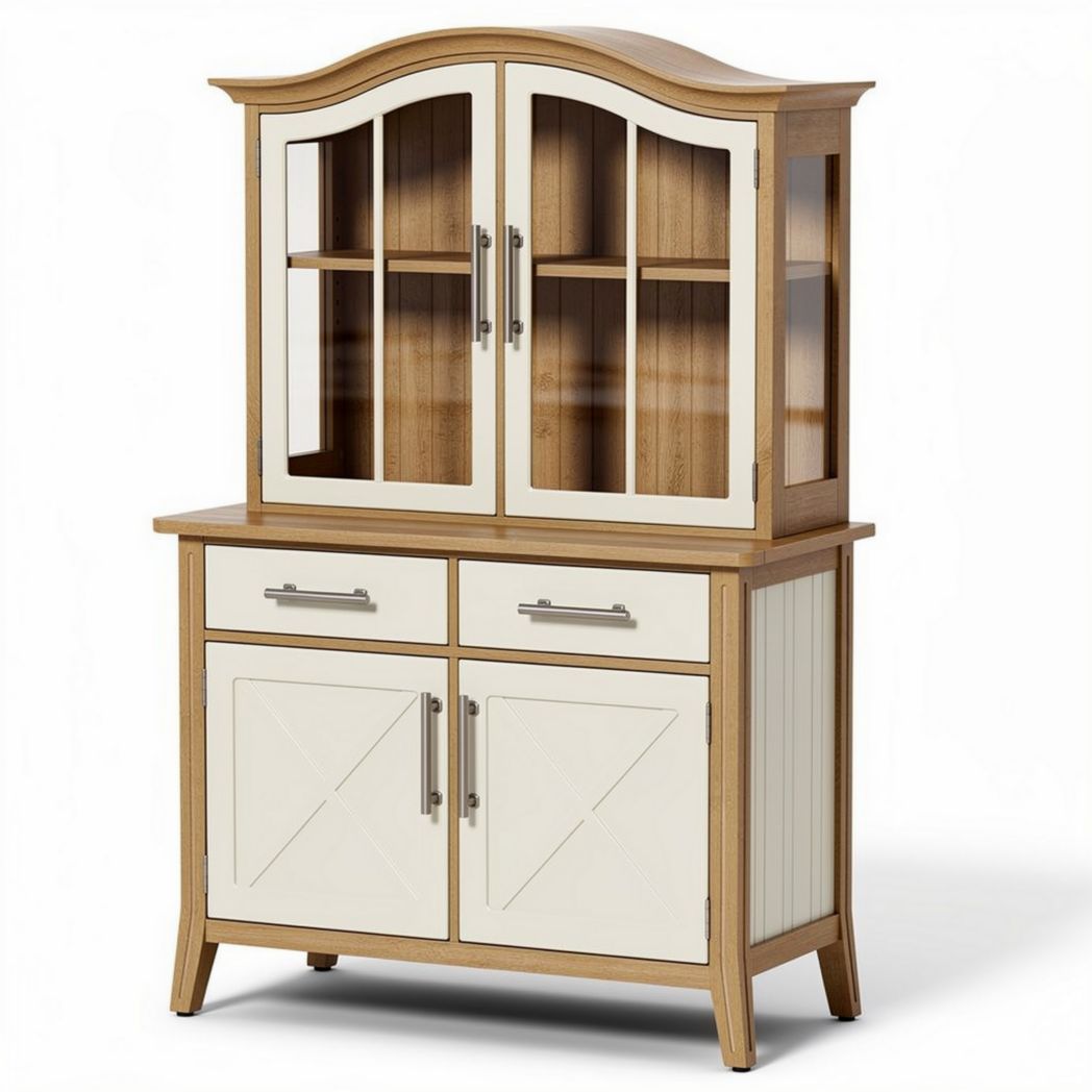 Wooden kitchen cabinet with glass doors and drawers 80 x 40 x 140cm