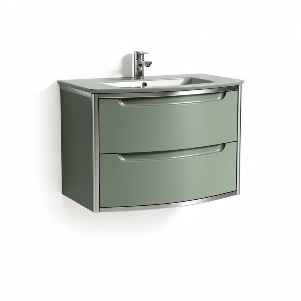 Wall-mounted bathroom vanity cabinet with sink in green finish 60 x 45 x 30cm
