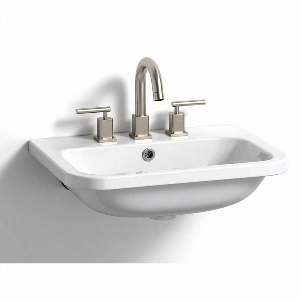 Wall-mounted bathroom sink with three-hole faucet setup 60x40x15cm